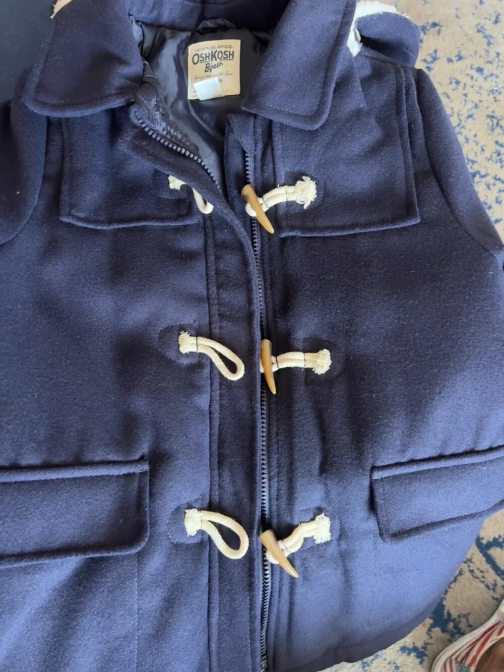 Oshkosh B'Gosh Youth Child Sz 12 Toggle Jacket Removable Hood Navy Blue Sherpa